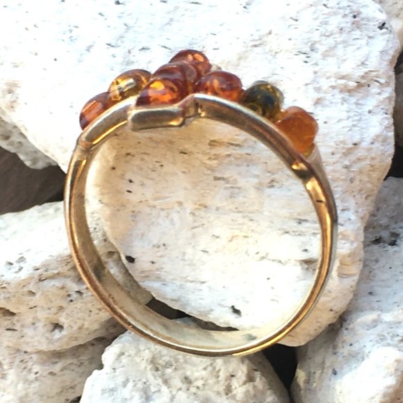Baltic Amber Multicolor Cross Ring .925 Sterling Silver Genuine Gemstones - Picture 6 of 15